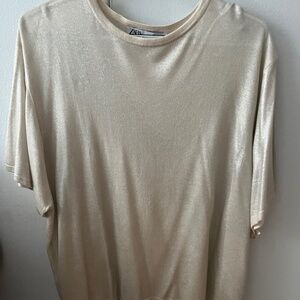 Zara champagne gold metallic oversized t-shirt S EUC